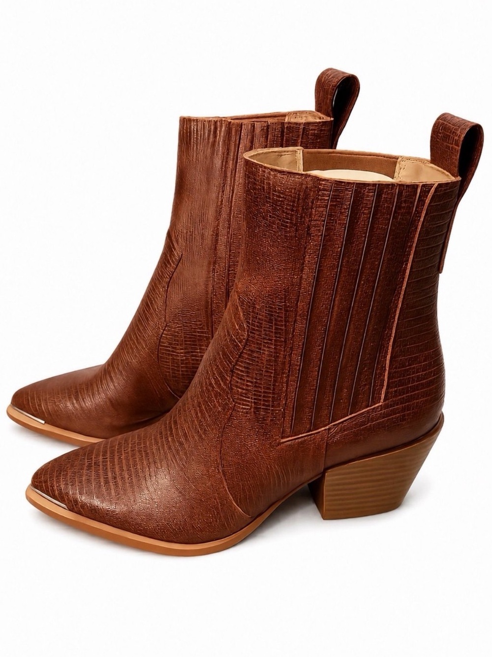 Brown Textured Leather Western Boots - Women